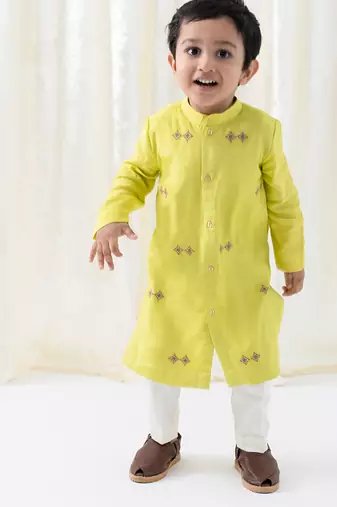 Green embroidered viscose kurta set