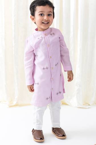 Purple embroidered viscose kurta set
