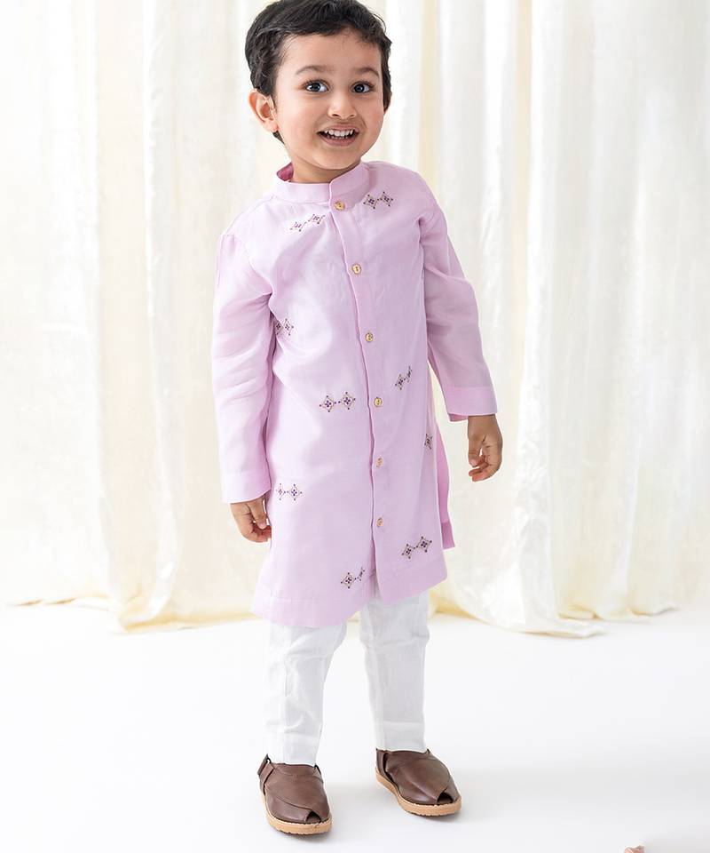Purple embroidered viscose kurta set