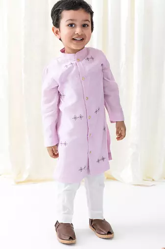 Purple embroidered viscose kurta set