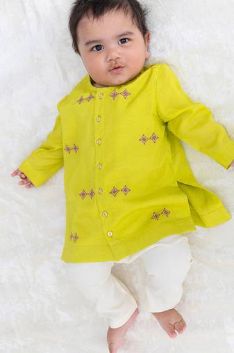 Green embroidered viscose kurta set