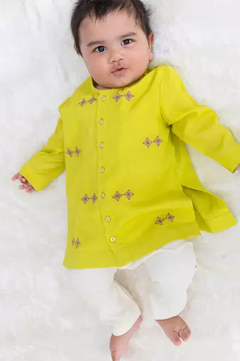 Green embroidered viscose kurta set