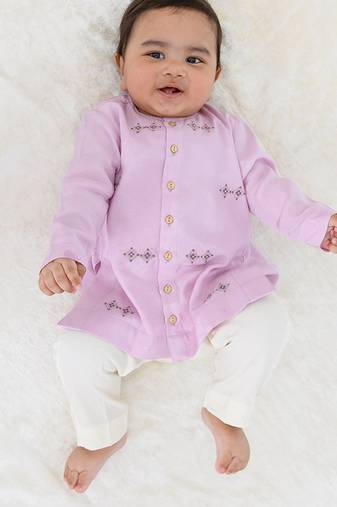 Purple embroidered viscose kurta set