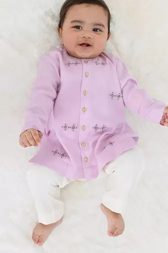 Purple embroidered viscose kurta set