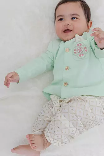 Green plain viscose  bandhgala Set