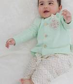 Green plain viscose  bandhgala Set