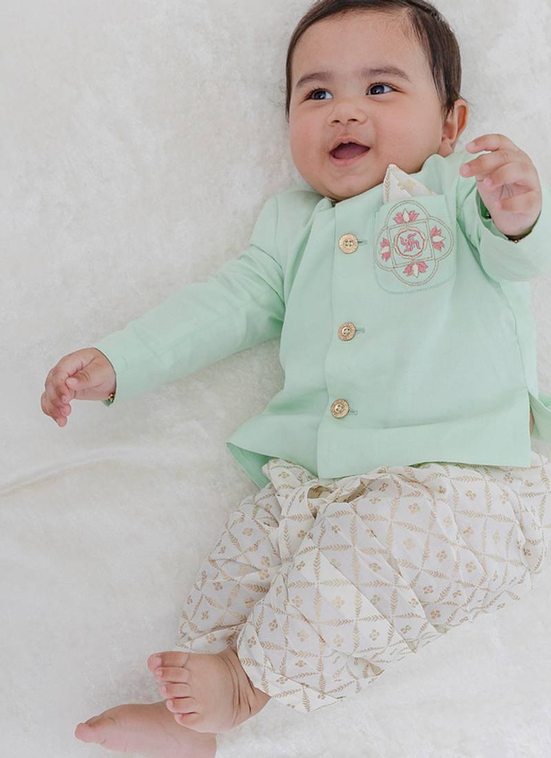 Green plain viscose  bandhgala Set