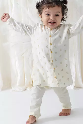Cream floral printed viscose kurta set