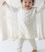 Cream floral printed viscose kurta set