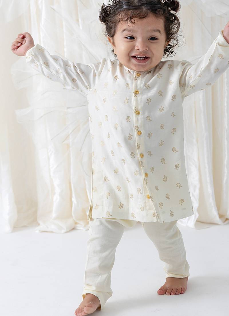 Cream floral printed viscose kurta set