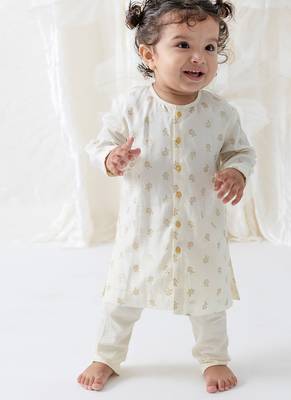 Cream floral printed viscose kurta set 7