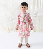 Cream floral printed cotton kurta set