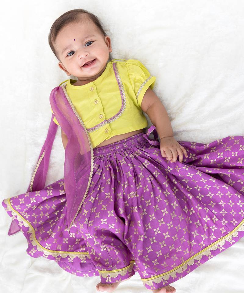 Green printed viscose lehenga set