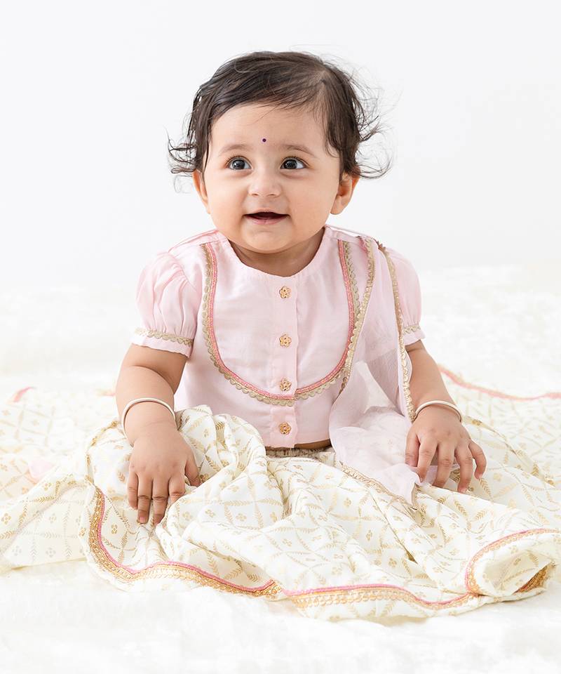 Pink Printed viscose lehenga set