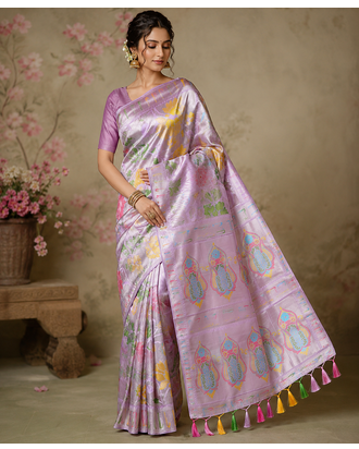 Baby Pink Minakari Big Flower Jaal With Viscose Saree with Blouse 1