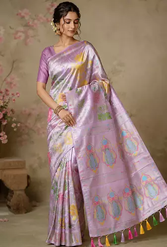 Baby Pink Minakari Big Flower Jaal With Viscose Saree with Blouse
