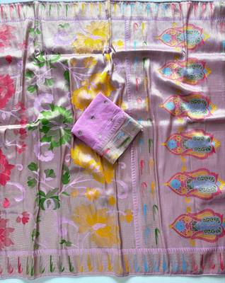 Baby Pink Minakari Big Flower Jaal With Viscose Saree with Blouse 2