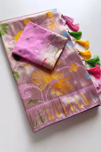 Baby Pink Minakari Big Flower Jaal With Viscose Saree with Blouse