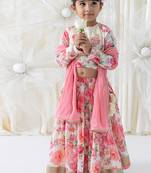 Pink floral printed cotton lehenga