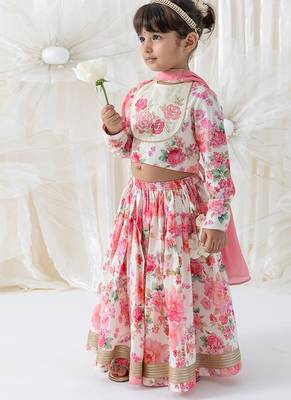 Pink floral printed cotton lehenga 6