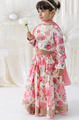 Pink floral printed cotton lehenga