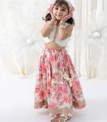 Pink floral printed cotton lehenga