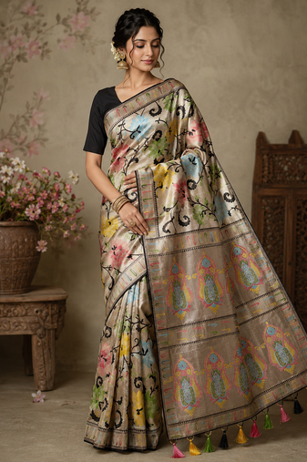 Black Viscose Saree with Blouse