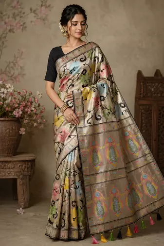 Black Viscose Saree with Blouse