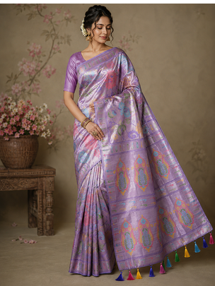 Lavender color Viscose Saree With Blouse 1