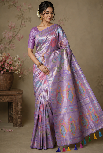 Lavender color Viscose Saree With Blouse
