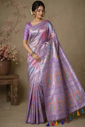 Lavender color Viscose Saree With Blouse