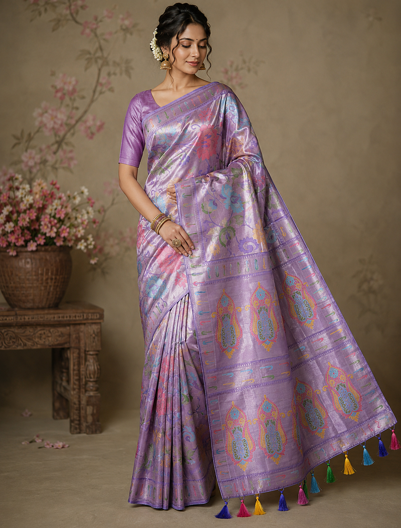 Lavender color Viscose Saree With Blouse