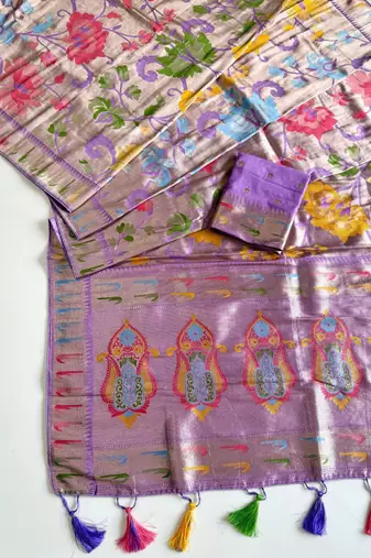 Lavender color Viscose Saree With Blouse