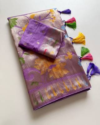 Lavender color Viscose Saree With Blouse 3