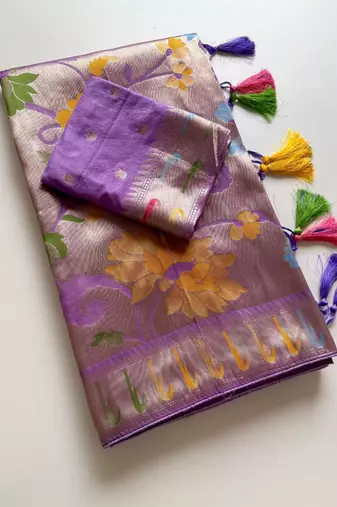 Lavender color Viscose Saree With Blouse