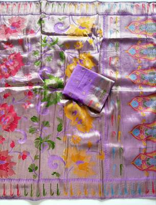 Lavender color Viscose Saree With Blouse 4