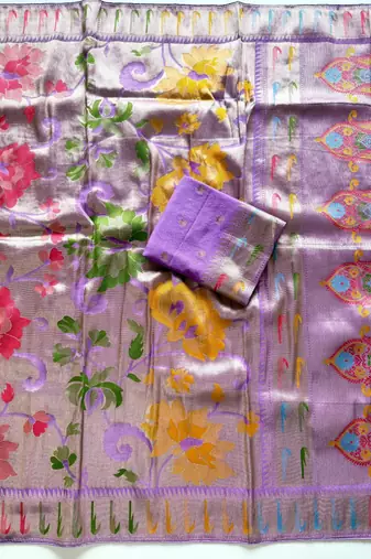 Lavender color Viscose Saree With Blouse