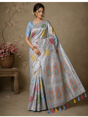 Sky Blue Viscose Saree with Blouse 1