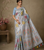 Sky Blue Viscose Saree with Blouse