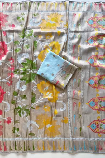Sky Blue Viscose Saree with Blouse