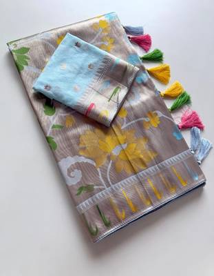 Sky Blue Viscose Saree with Blouse 3