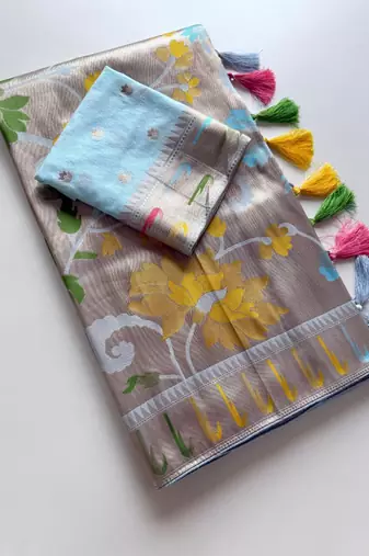 Sky Blue Viscose Saree with Blouse