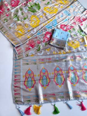 Sky Blue Viscose Saree with Blouse 4