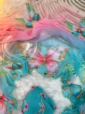 Sky Blue Color digital print And  mirror Work Silk Blend Saree 4
