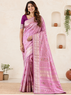 Baby Pink Viscose Silk Saree with Blouse 1