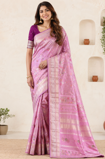 Baby Pink Viscose Silk Saree with Blouse