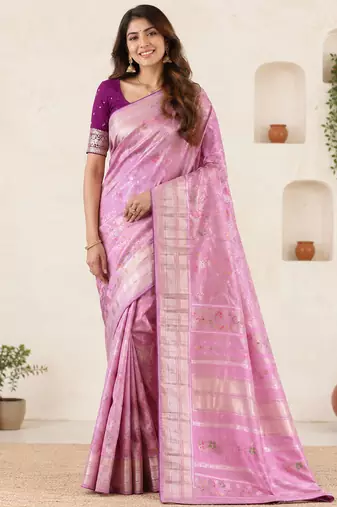 Baby Pink Viscose Silk Saree with Blouse