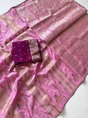 Baby Pink Viscose Silk Saree with Blouse 2