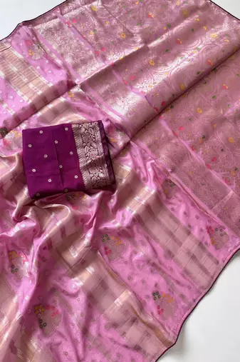 Baby Pink Viscose Silk Saree with Blouse