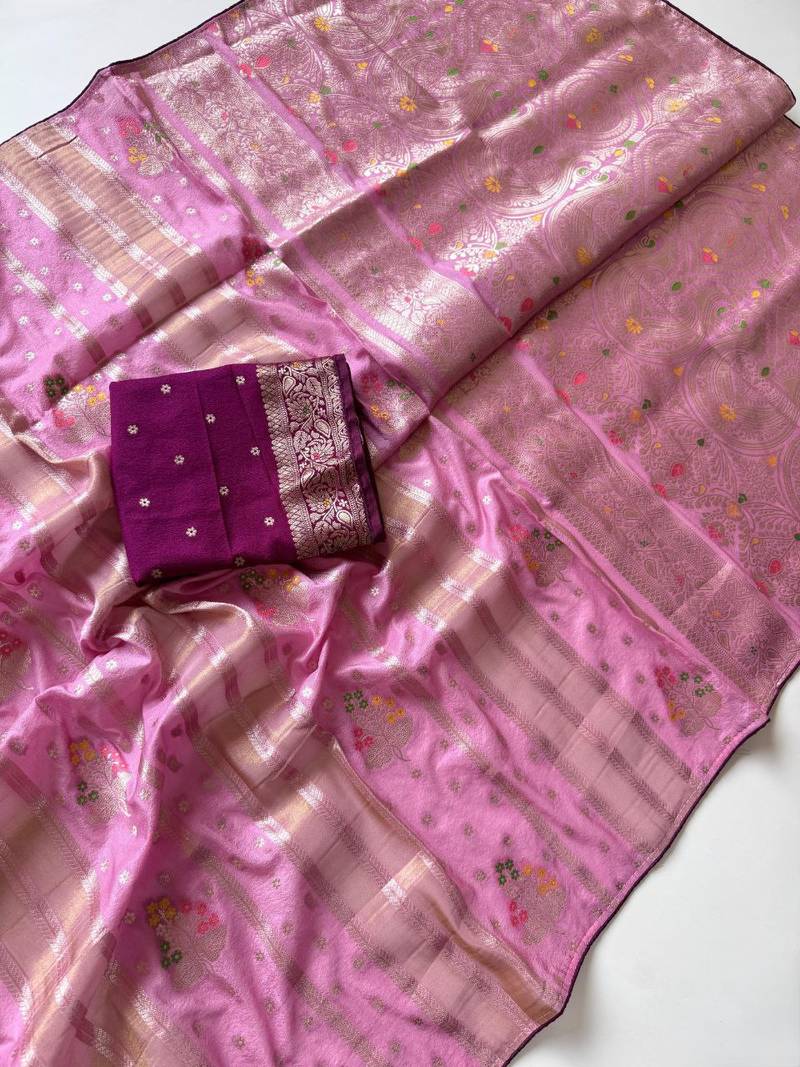 Baby Pink Viscose Silk Saree with Blouse